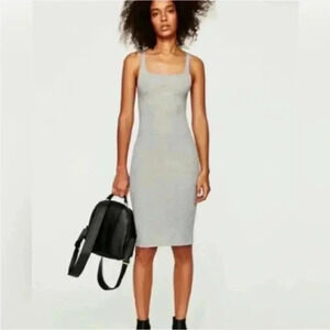 Zara Trafaluc Grey Bodycon Midi Sleeveless Form Fitting Dress Women’s Size Small
